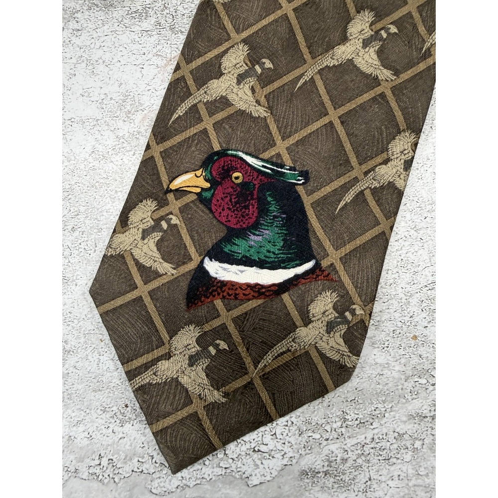 Cabela's Tie Mens One Size Brown Geometric 100% Silk Embroidered Bird Jacquard